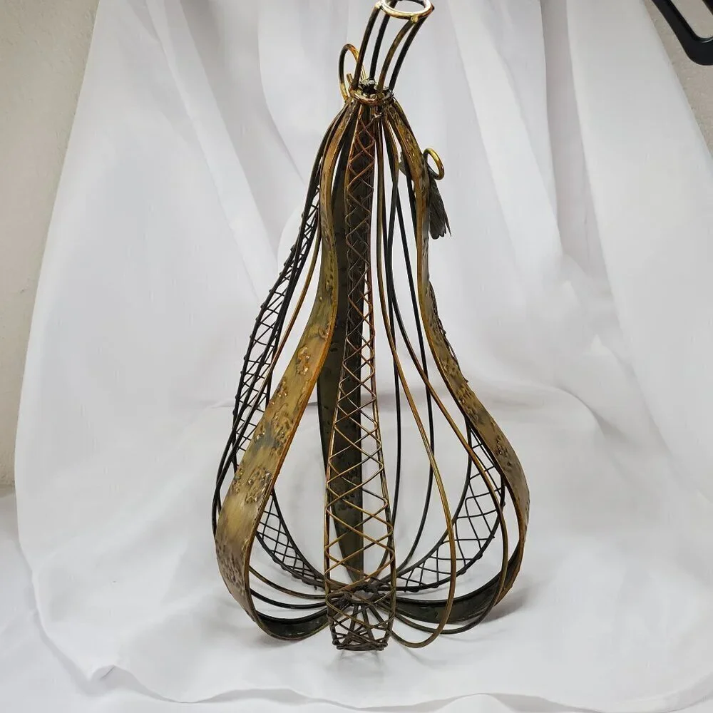 Fall Harvest Metal 14” Gourd Sculpture woven Vines & Leaves Copper Color Metal